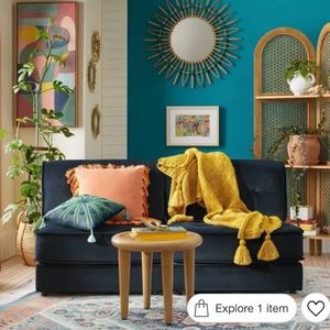 Velvet Square Throw Pillow with Fringe
